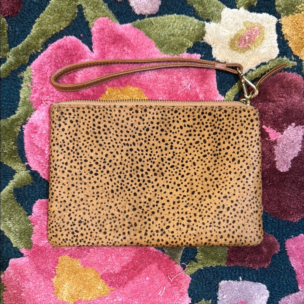 Madewell Calf Hair Spotted Tan Clutch Wristlet